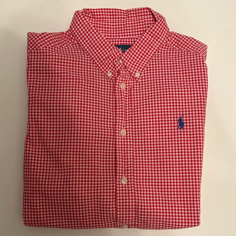 Ralph Lauren Boys Red Checkered Oxford Shirt Size Large 14/16